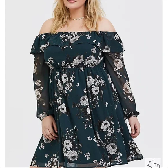 torrid | Dresses | Dark Green Floral Chiffon Off Shoulder Skater Dress | Poshmark torrid | Dresses | Dark Green Floral Chiffon Off Shoulder Skater Dress | Poshmark